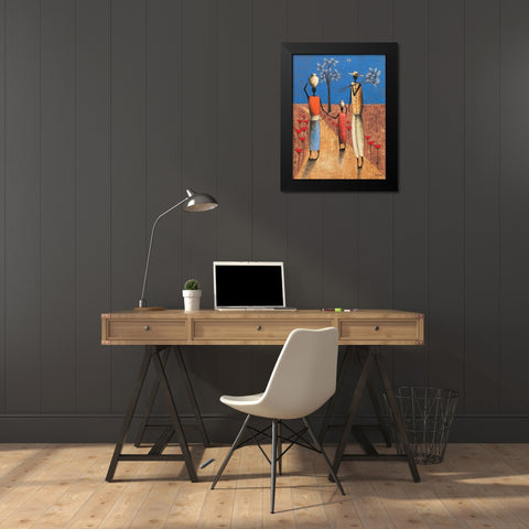 La famille et larbre bleu Black Modern Wood Framed Art Print by Rauscher, Michel