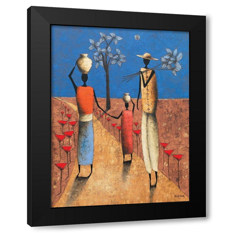 La famille et larbre bleu Black Modern Wood Framed Art Print with Double Matting by Rauscher, Michel