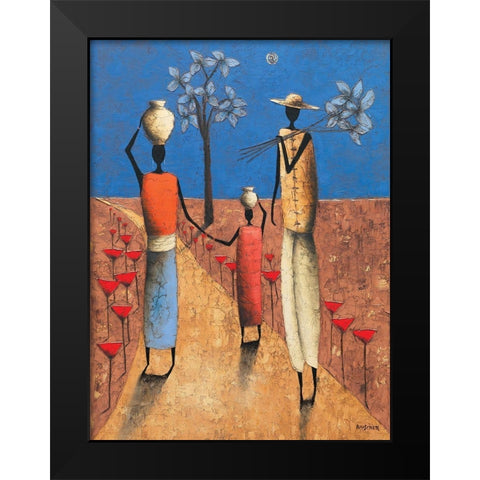La famille et larbre bleu Black Modern Wood Framed Art Print by Rauscher, Michel
