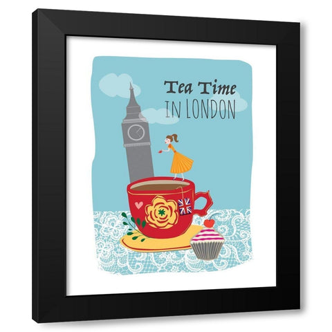Tea Time in London Black Modern Wood Framed Art Print by Braun Studio