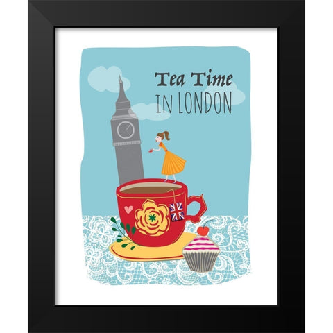 Tea Time in London Black Modern Wood Framed Art Print by Braun Studio
