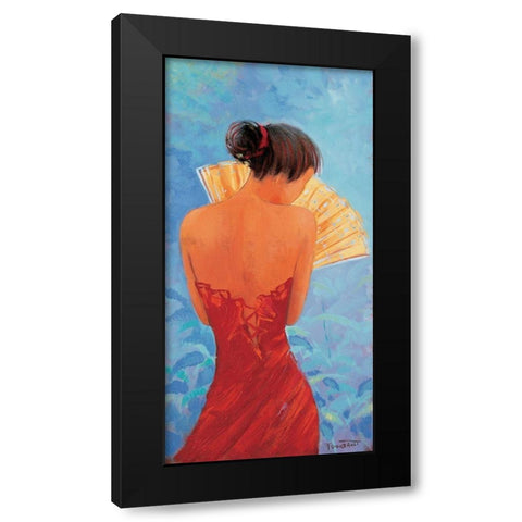 Femme a leventail Black Modern Wood Framed Art Print with Double Matting by Goubault, Francis