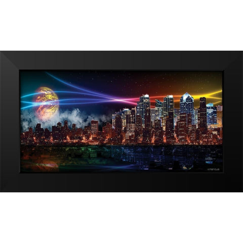 Future Skyline Black Modern Wood Framed Art Print by Marcus