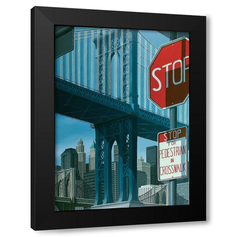 Manhattan Bridge Black Modern Wood Framed Art Print by Peyret, Eric