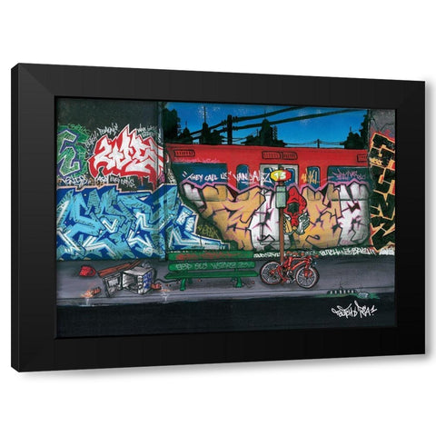 Bus II nuit Black Modern Wood Framed Art Print by Butch and Pea