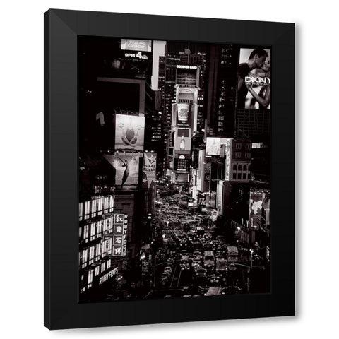 Times Square at Night Black Modern Wood Framed Art Print with Double Matting by Setboun, Michel