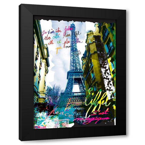 Magique Eiffel Black Modern Wood Framed Art Print by Kaly