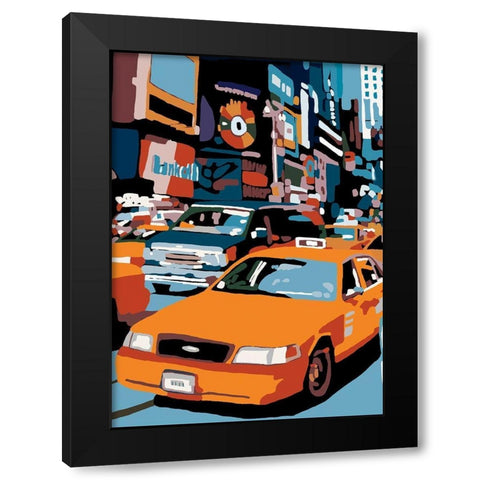 Taxi NY Black Modern Wood Framed Art Print with Double Matting by Manzo, Giovanni