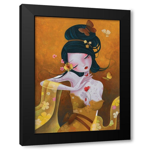 Soie Fleurie Black Modern Wood Framed Art Print by Sybile