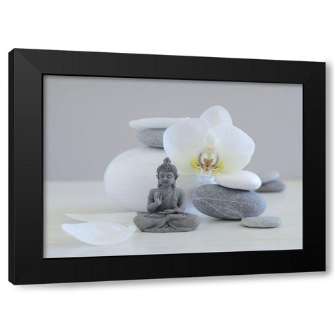 Bouddha grey Black Modern Wood Framed Art Print by Chatelain, Sonia