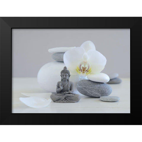 Bouddha grey Black Modern Wood Framed Art Print by Chatelain, Sonia