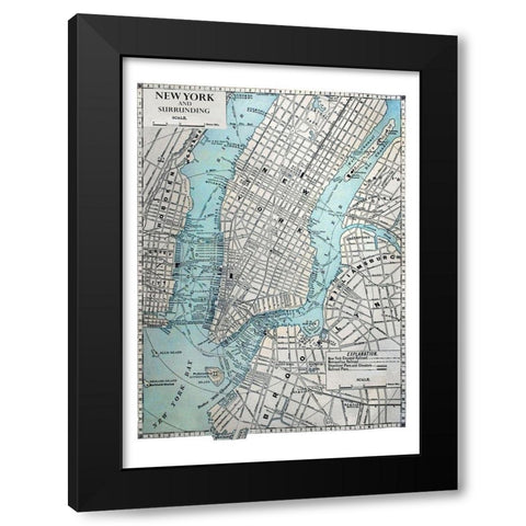 New York Map Black Modern Wood Framed Art Print by Braun Studio