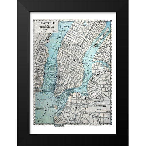 New York Map Black Modern Wood Framed Art Print by Braun Studio