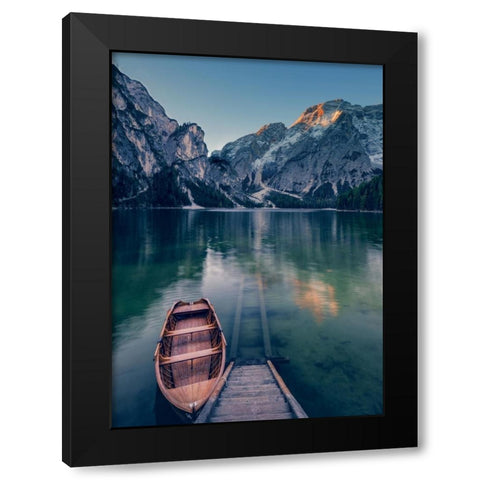 Braies Lake Black Modern Wood Framed Art Print with Double Matting by Braun Studio