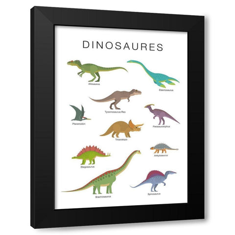 Dinosaures Black Modern Wood Framed Art Print by BRAUN Studio