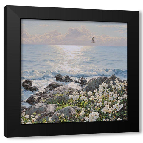 Flowers by the Sea Black Modern Wood Framed Art Print by Adamov, Alexey
