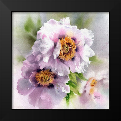 Peonies in Square Format Black Modern Wood Framed Art Print by Besedina, Anastasiia