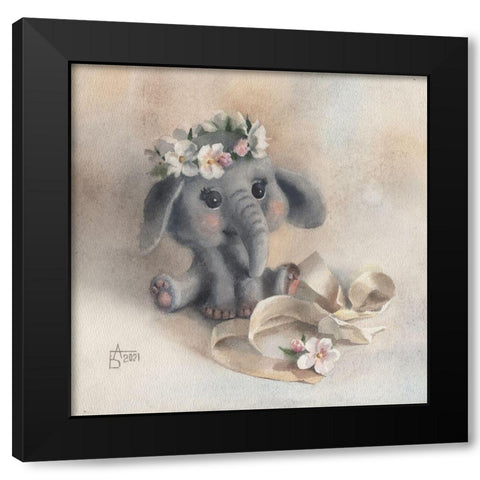 An Elephant Toy Black Modern Wood Framed Art Print with Double Matting by Besedina, Anastasiia