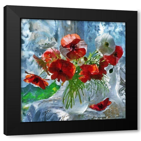 Poppies in Glass Vase Black Modern Wood Framed Art Print by Medeiros, Celito