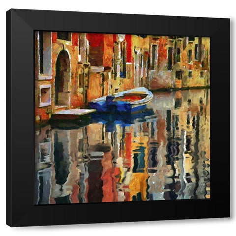 Boat in Venice Black Modern Wood Framed Art Print with Double Matting by Medeiros, Celito