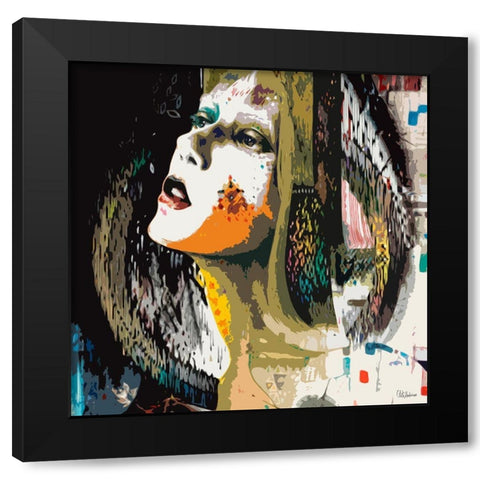 Pop art Face Black Modern Wood Framed Art Print with Double Matting by Medeiros, Celito