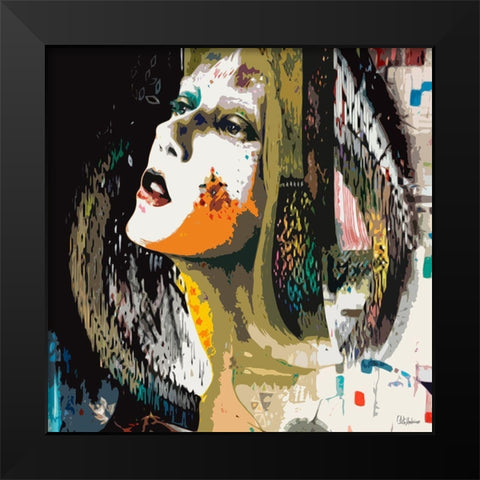 Pop art Face Black Modern Wood Framed Art Print by Medeiros, Celito