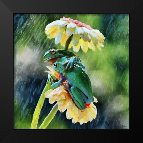 Two Green Frogs II Black Modern Wood Framed Art Print by Medeiros, Celito