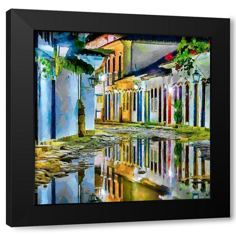 Mirrored Colorful Street Black Modern Wood Framed Art Print with Double Matting by Medeiros, Celito
