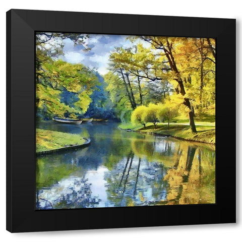 Boats on the Slowly River Black Modern Wood Framed Art Print with Double Matting by Medeiros, Celito