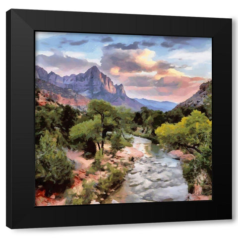 Nature with River by Sunset Black Modern Wood Framed Art Print by Medeiros, Celito