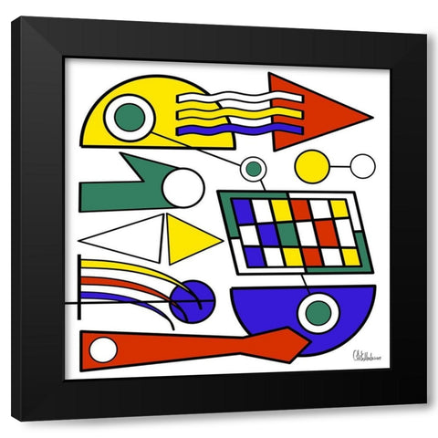 Kandinsky Style V Black Modern Wood Framed Art Print with Double Matting by Medeiros, Celito