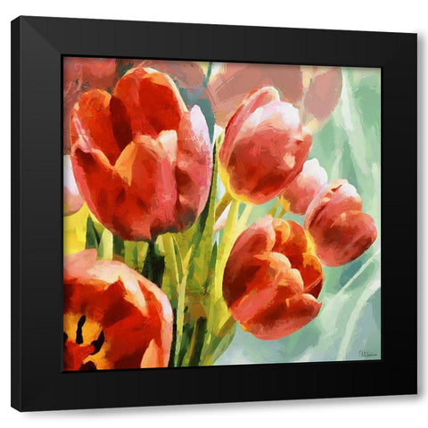 Red Tulips Black Modern Wood Framed Art Print by Medeiros, Celito