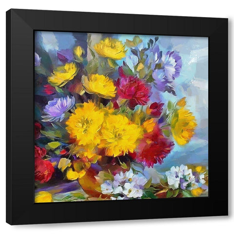 Flowers in Ceramic Vase Black Modern Wood Framed Art Print with Double Matting by Medeiros, Celito