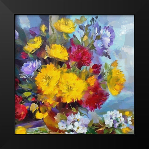 Flowers in Ceramic Vase Black Modern Wood Framed Art Print by Medeiros, Celito