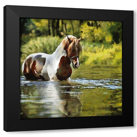 Spotted Horse Black Modern Wood Framed Art Print by Medeiros, Celito