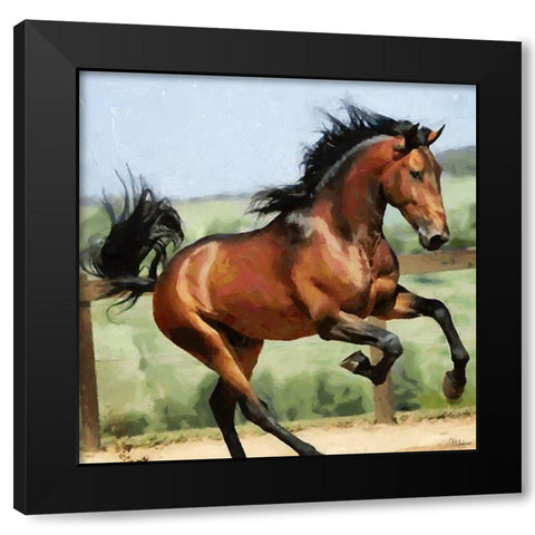 Happy Brown Horse Black Modern Wood Framed Art Print by Medeiros, Celito
