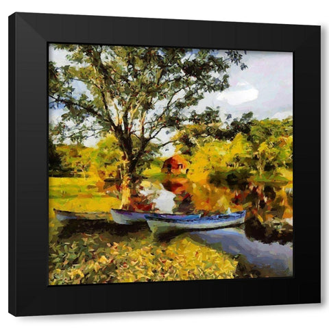 Three Boats Black Modern Wood Framed Art Print with Double Matting by Medeiros, Celito