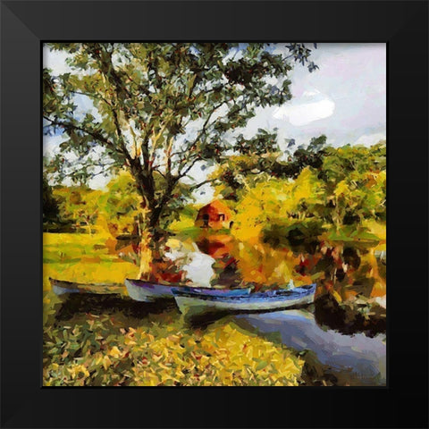 Three Boats Black Modern Wood Framed Art Print by Medeiros, Celito