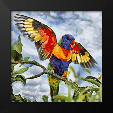 Parrot Waving its Wings Black Modern Wood Framed Art Print by Medeiros, Celito