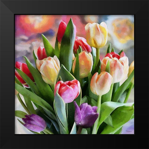 Bouquet of Tulips Black Modern Wood Framed Art Print by Medeiros, Celito