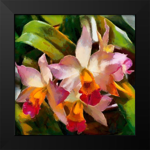 Tropical Flowers Black Modern Wood Framed Art Print by Medeiros, Celito