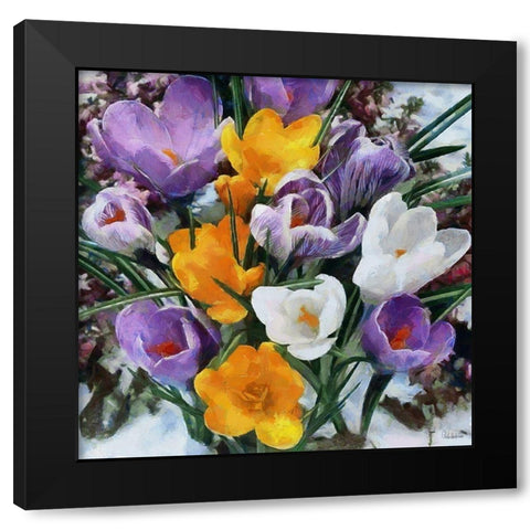 Spring Flowers Black Modern Wood Framed Art Print by Medeiros, Celito