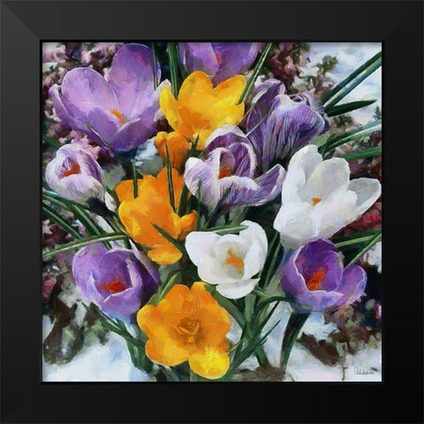 Spring Flowers Black Modern Wood Framed Art Print by Medeiros, Celito