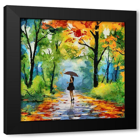 Autumn Walk in the Park Black Modern Wood Framed Art Print with Double Matting by Medeiros, Celito