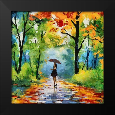 Autumn Walk in the Park Black Modern Wood Framed Art Print by Medeiros, Celito