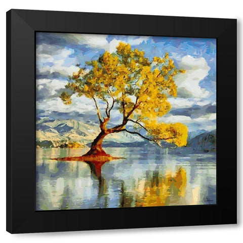 Tree in the Lake Black Modern Wood Framed Art Print with Double Matting by Medeiros, Celito