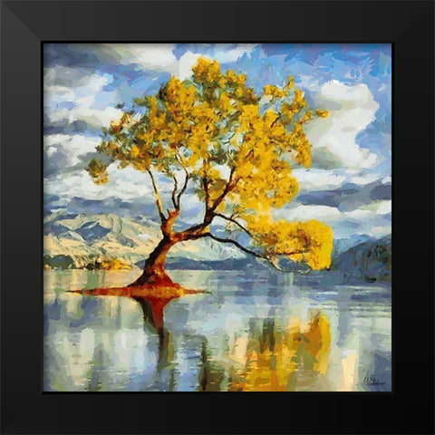 Tree in the Lake Black Modern Wood Framed Art Print by Medeiros, Celito