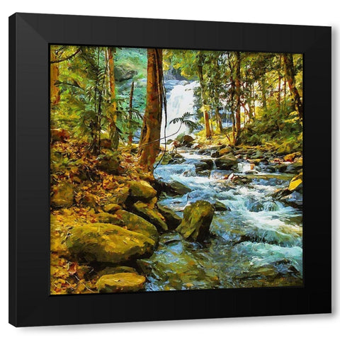 Watterfall in the Wood Black Modern Wood Framed Art Print by Medeiros, Celito
