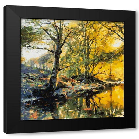 Slowly Stream Black Modern Wood Framed Art Print with Double Matting by Medeiros, Celito