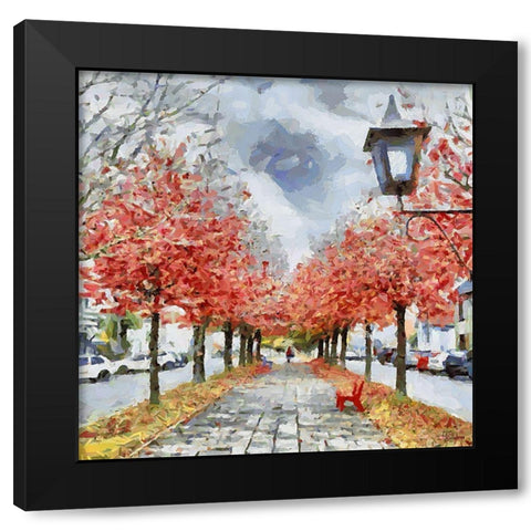 Red Bench Black Modern Wood Framed Art Print by Medeiros, Celito